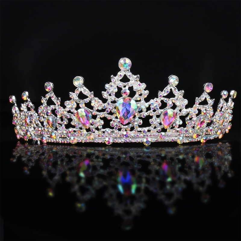 SuPoo Tiaras for Girls AB Silver Crown Crystal Princess Crown Headband Birthday Queen Shiny Tiara for Women Princess Decoration for Wedding Party Prom Halloween Quinceanera - Image 3